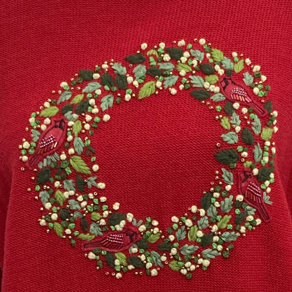 NWT Vintage Merry and Bright Red Christmas Sweater With Black Trim Size Large - Picture 8 of 16